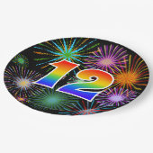 12. Veranstaltung - Spaß, farbenfroh, kühl, Regenb Pappteller (Schrägansicht)