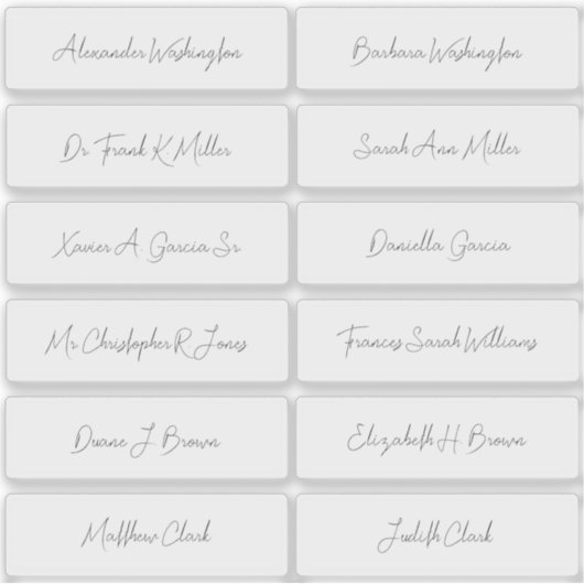 12 Wedding Guest Names Elegant Handwriting Script Aufkleber (Vorderseite)