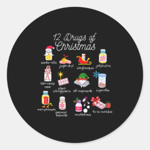 12 Weihnachtsdrogen Apotheker Techniker Pharma Runder Aufkleber