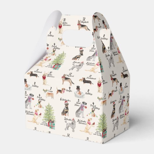 12 Weihnachtshunde im Holiday Spirit Outfits Geschenkschachtel (Rückseite)