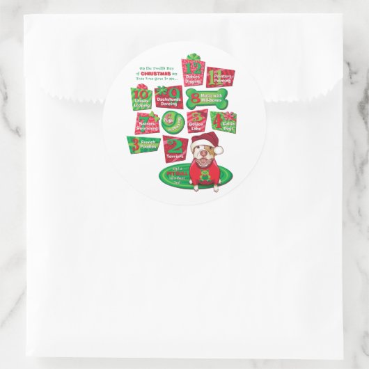 12 Weihnachtshunde Runder Aufkleber (Tasche)