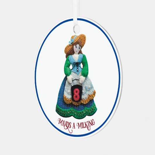 12 Weihnachtstage 8 Weihnachtsmädchen a Milking In Ornament Aus Metall (Vorderseite links)