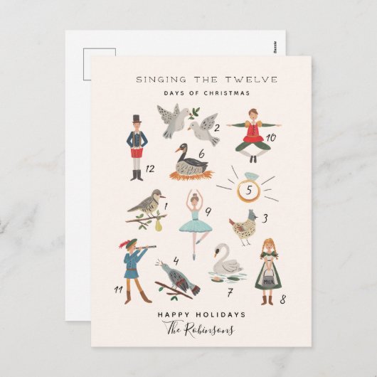 12 Weihnachtstage Feiertagspostkarte (Vorne/Hinten)