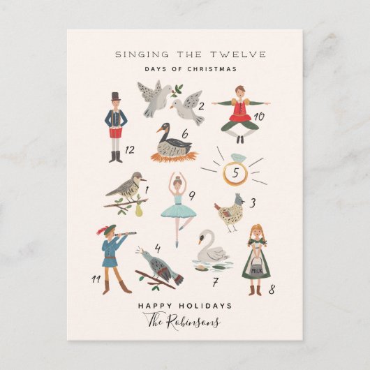 12 Weihnachtstage Feiertagspostkarte (Vorderseite)