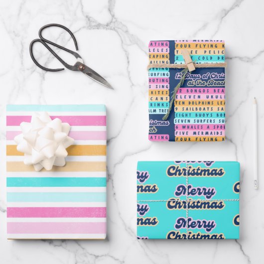 12 Weihnachtstage im Beach Retro Weihnachten Geschenkpapier Set (Vorderseite)