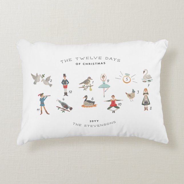 12 Weihnachtstage Personalisiert Keepake Dekokissen (Vorderseite)