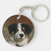 12 Wochen-alter Border-Collie-WelpeHeadshot Schlüsselanhänger (Rückseite)
