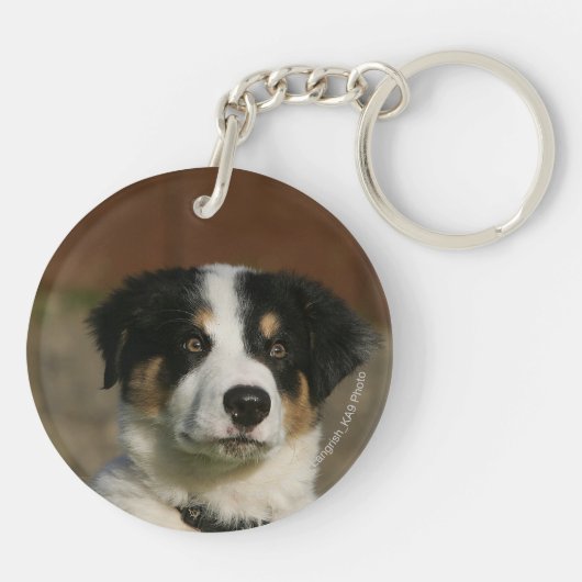 12 Wochen-alter Border-Collie-WelpeHeadshot Schlüsselanhänger (Rückseite)