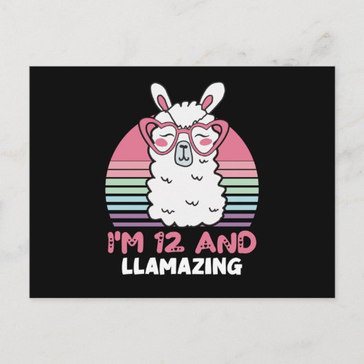12 Years Old Bday Llamazing 12th Birthday Llama Postkarte (Vorderseite)