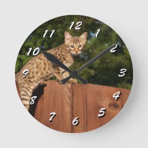 12 Zahlenoptionen wählen - Cat Clock Runde Wanduhr