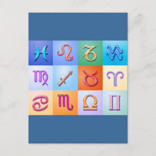 12 Zodiac signiert Aqua Style Postkarte