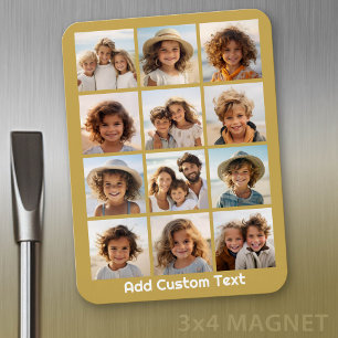 12er Foto-Collage mit goldenem Hintergrund Magnet