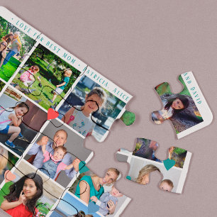 12er-Fotocollage LIEBE für die BESTE MAMA in grüne Puzzle