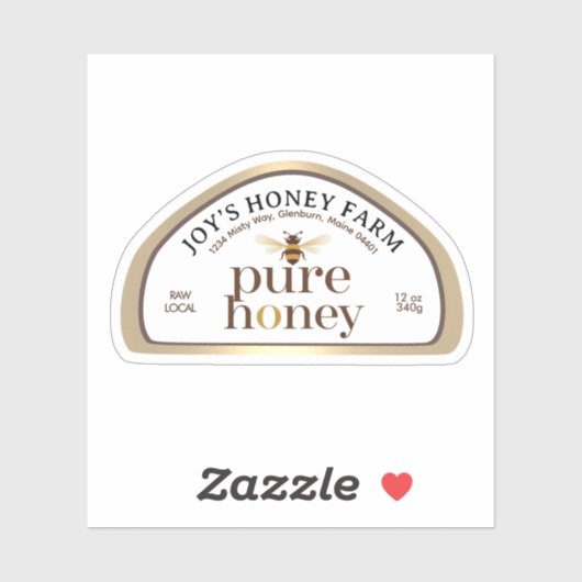 12oz Skep-förmiges Honey Label Gold Border & Biene (Blatt)