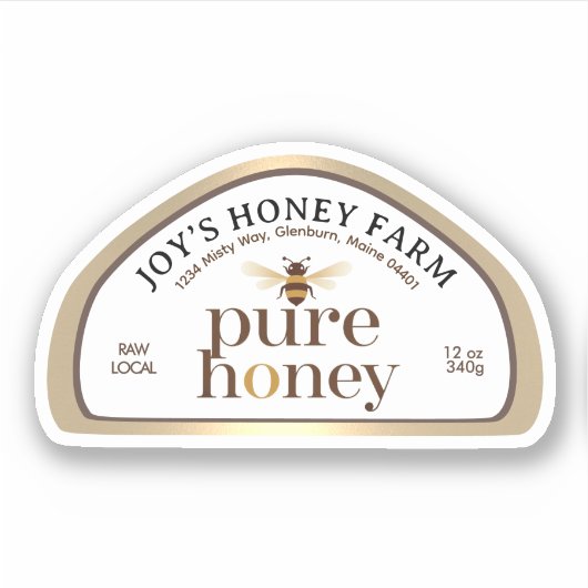 12oz Skep-förmiges Honey Label Gold Border & Biene (Vorderseite)