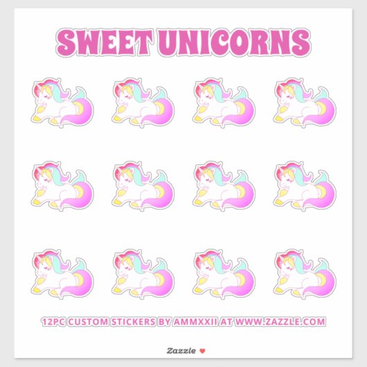 12pc farbige Einhornkleber Aufkleber (Blatt)