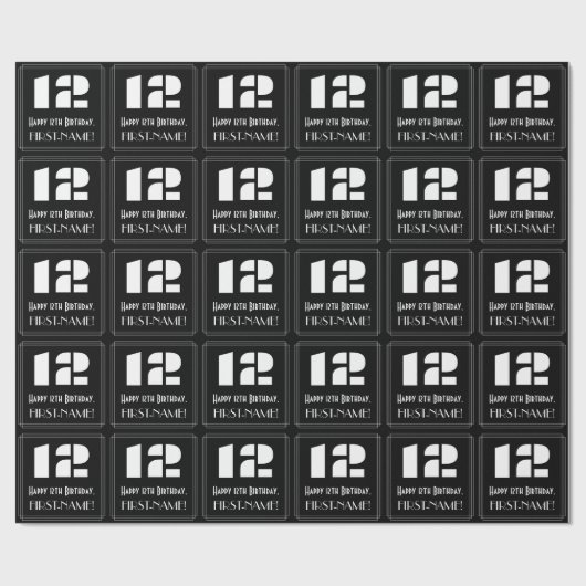 12th Birthday: Art Deco Inspirred Look "12" & Name Geschenkpapier (Flach)