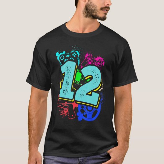 12th Birthday Boy Level 12 Unlocked Video Gamer Bi T-Shirt (Vorderseite)