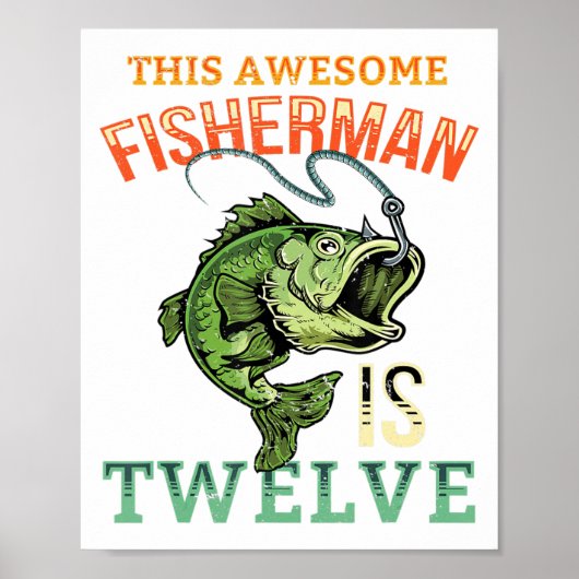 12th Birthday Fishing Gift Bass Fish Bday Party Fi Poster (Vorne)