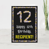 12th Birthday: Floral Flowers Number, Custom Name Karte (Vorderseite)