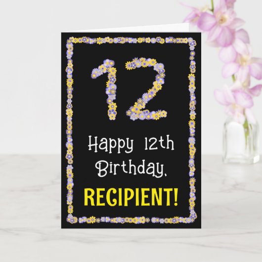 12th Birthday: Floral Flowers Number, Custom Name Karte (Orchidee)