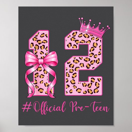 12th Birthday Girl Nk Coquette Bow Leopard 12 Year Poster (Vorne)