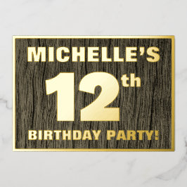 12th Birthday Party: Bold, Falschwood Grain Patter Folieneinladung