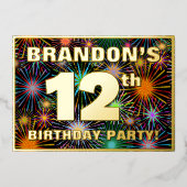 12th Birthday Party — Fun, Colorful Fireworks Look Folieneinladung (Vorderseite)