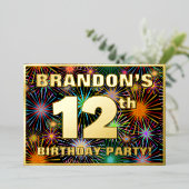 12th Birthday Party — Fun, Colorful Fireworks Look Folieneinladung (Stehend vorne)