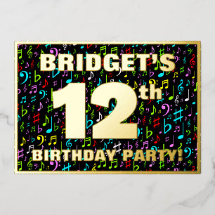 12th Birthday Party — Fun, Colorful Music Symboc Folieneinladung