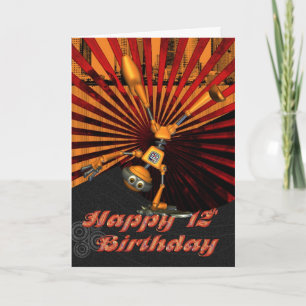 12th Birthday, Skateboard Robot Birthday Card Karte
