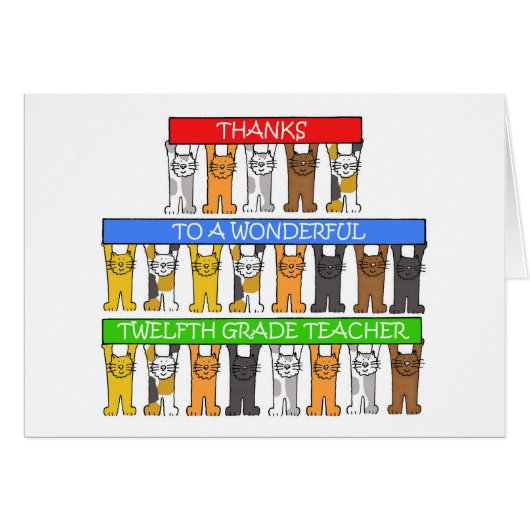 12th Grad Teacher Thanks Cartoon Cats (Vorderseite (Horizontal))