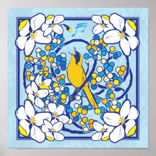 12x12 Art Nouveau Style Songbird Print Poster