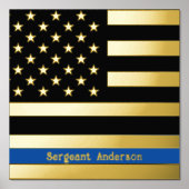 12x12 dünne blaue Linie US-Flagge Echte GOLD FOIL Foliendrucke (Vorderseite)