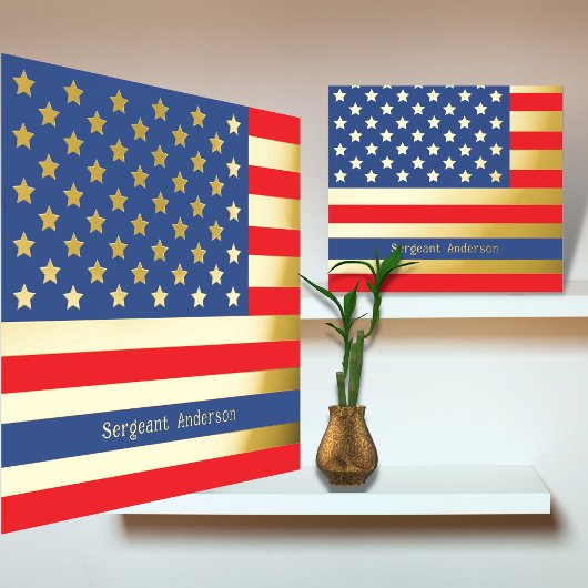 12x12 "Thin Blue Line Police Law" US Flag REAL GOL Foliendrucke