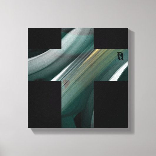 12x12" Trend Abstract Art Canvas Black White Green Leinwanddruck (Vorderseite)