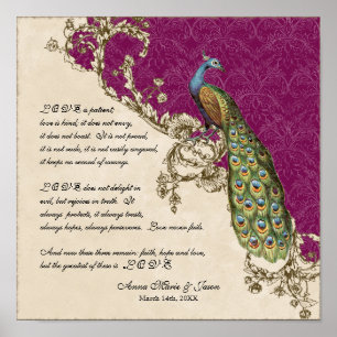 12x12 Vintage Pfau 1 - Personalisierte Hochzeit Poster