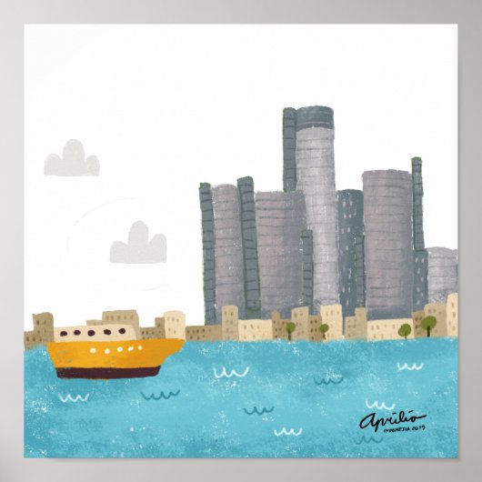 12x12 Whimsical Detroit Skyline Poster (Vorne)