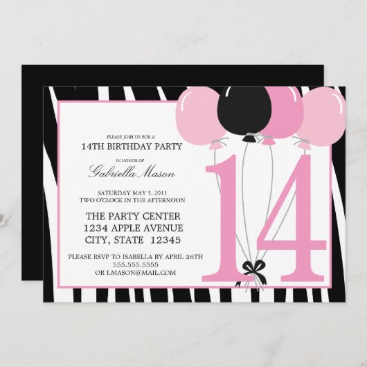 12x18 14. Geburtstagsparty Einladung (Vorne/Hinten)
