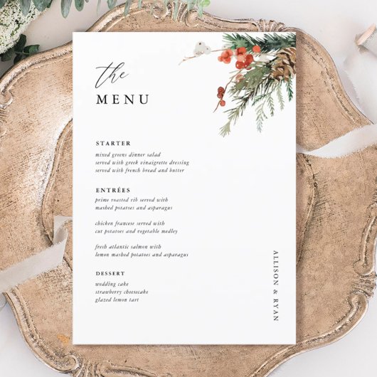 12x18" Abendessen Winter Hochzeitsmenü Menükarte