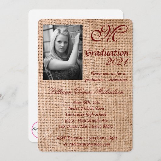 12x18 Abschluss Part Einladung Weizen auf Burlap S (Vorne/Hinten)