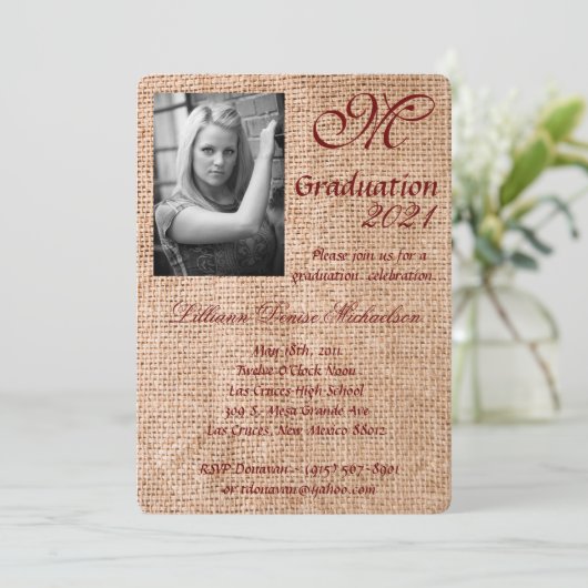 12x18 Abschluss Part Einladung Weizen auf Burlap S (Stehend Vorderseite)