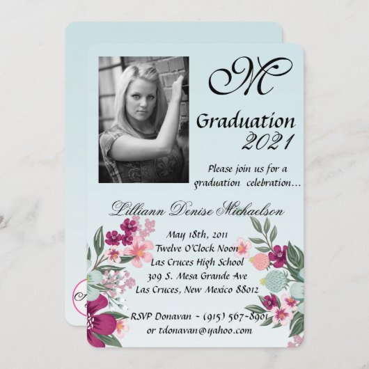 12x18 Abschluss Teil Einladung Tropische Blume übe (Vorne/Hinten)