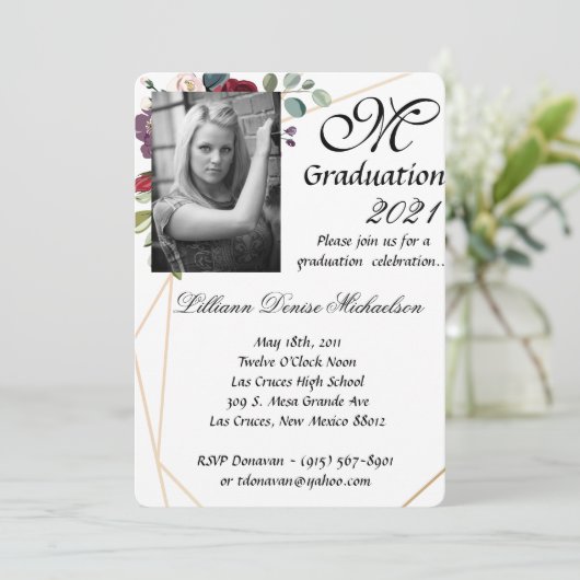 12x18 Abschluss Teil Einladung White Roses Gold Ge (Stehend Vorderseite)