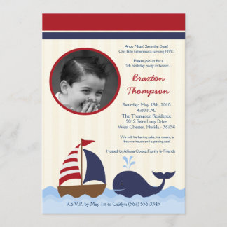 12x18 Ahoy Nautical Whale Boat Geburtstag Einladun Einladung