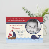 12x18 Ahoy Nautical Whale Foto Geburtsankündigung Ankündigung (Stehend Vorderseite)