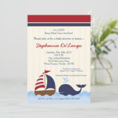 12x18 AhoyNautical Whale Boat Babydusche Einladung (Stehend Vorderseite)
