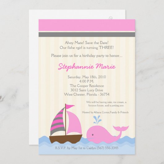 12x18 AhoyNautical Whale Boat Geburtstag Einladung (Vorne/Hinten)