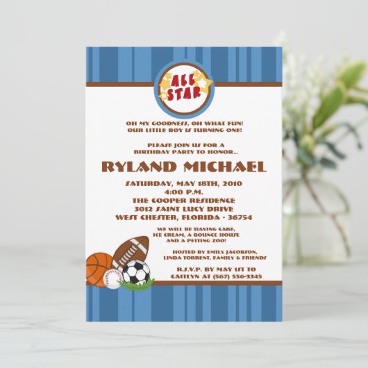 12x18 All Star Blue Geburtstag Einladung (Stehend Vorderseite)