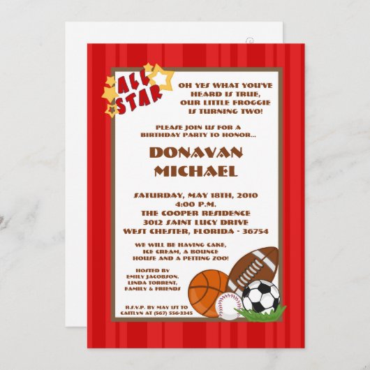 12x18 All Star Red Birthday Party Einladung (Vorne/Hinten)